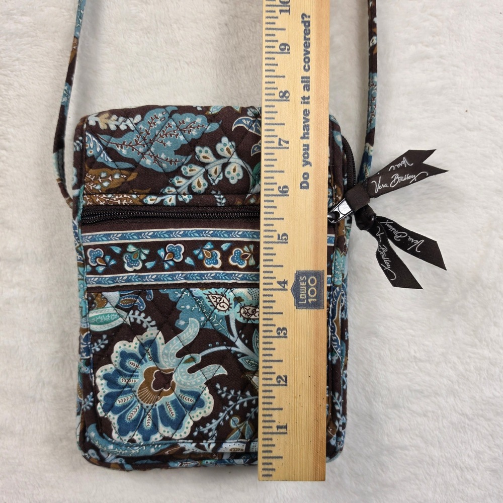 Vera Bradley Crossbody Bag Small Brown Blue Floral Excellent Quilted Paisley - Picture 7 of 9